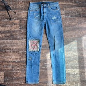 Boyfriend blue jeans with patch work
